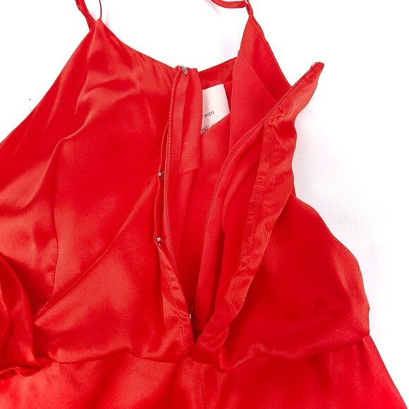 NEW Cinq A Sept 100% Silk Mirin Faux Wrap Top Cami Red Satin Medium Quiet Luxury - Picture 7 of 8